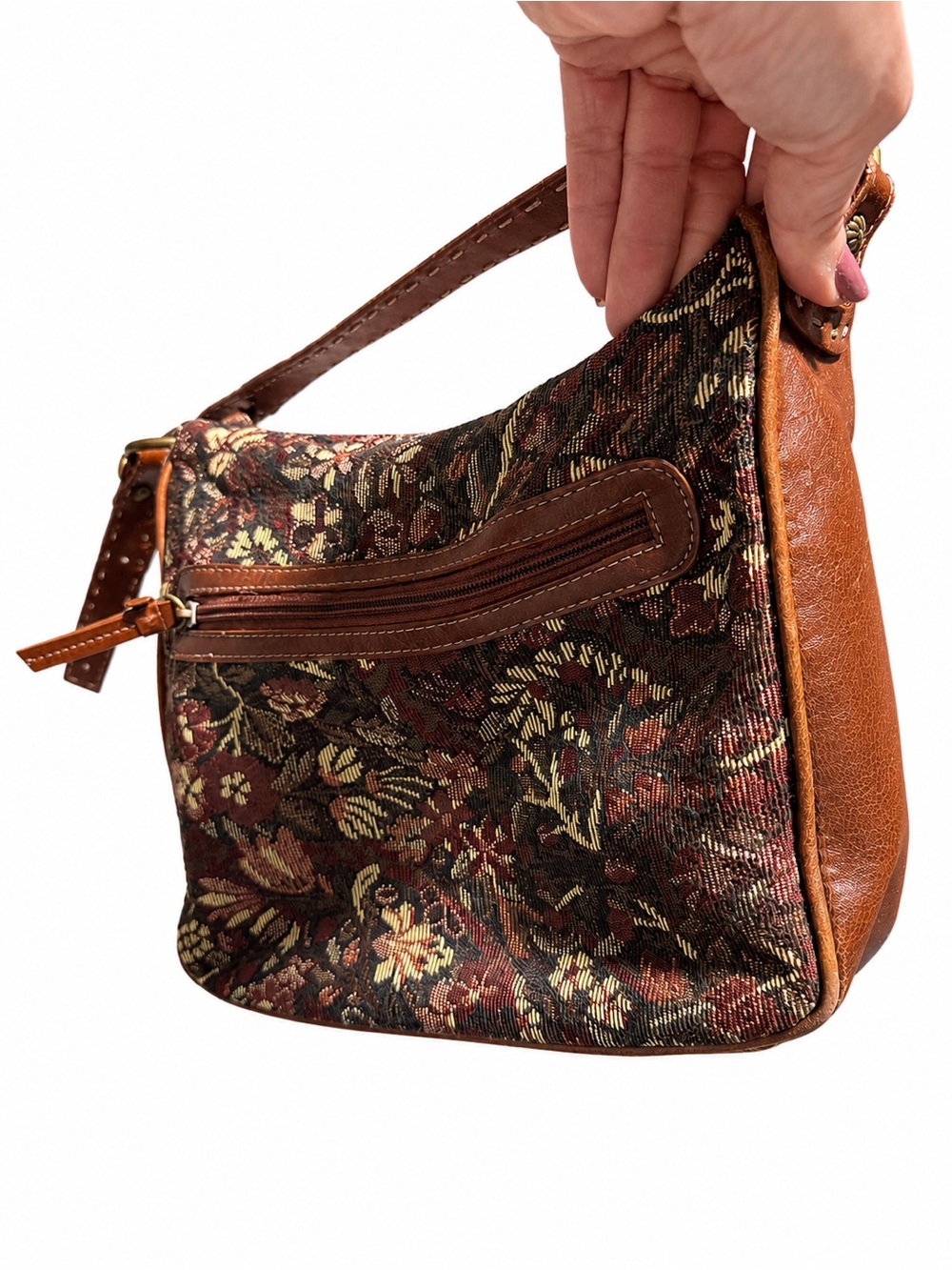 Dockers Floral Tapestry Shoulder Bag Brown Cottagecore Boho Dark Academia - Picture 3 of 9